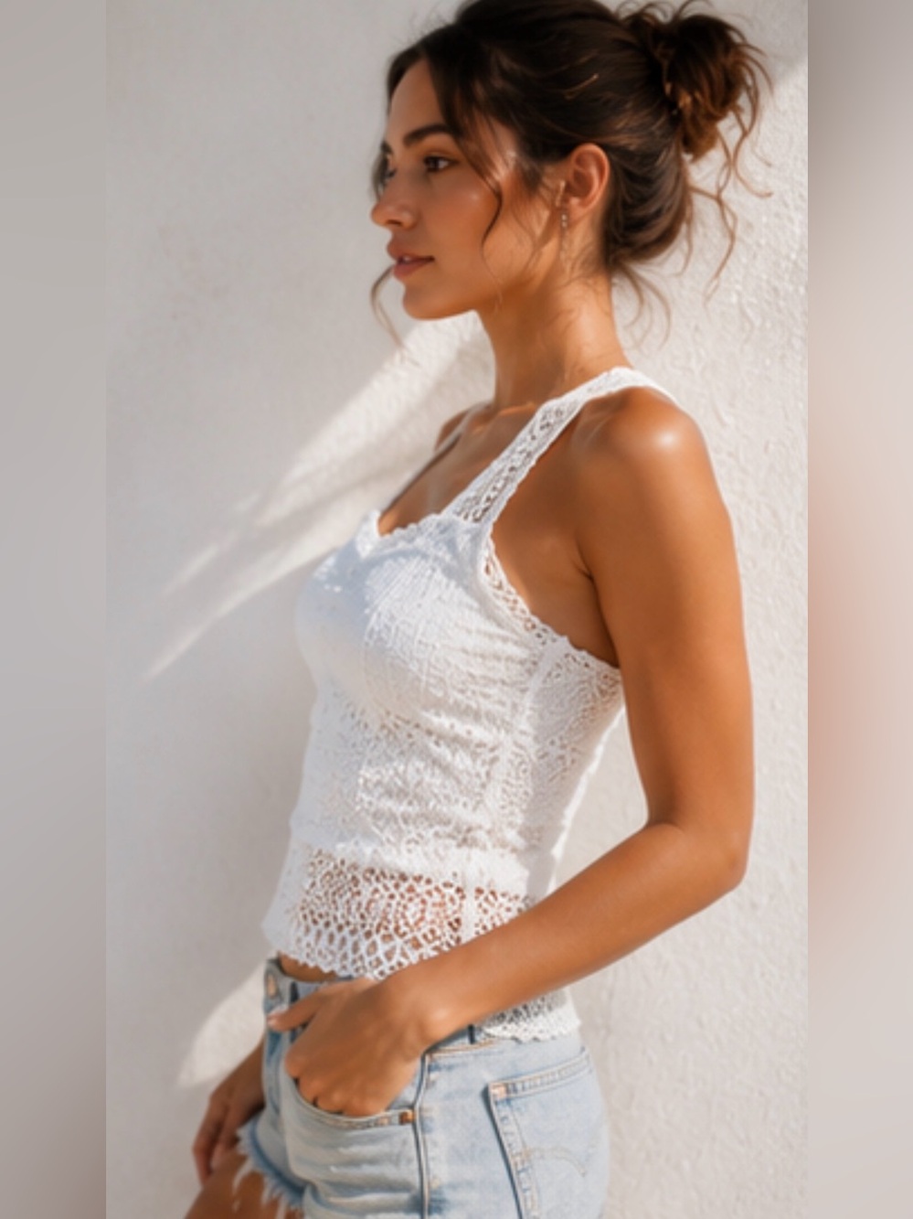 Delicate Lace Butterfly Racer Back White Top - Picture 6 of 16